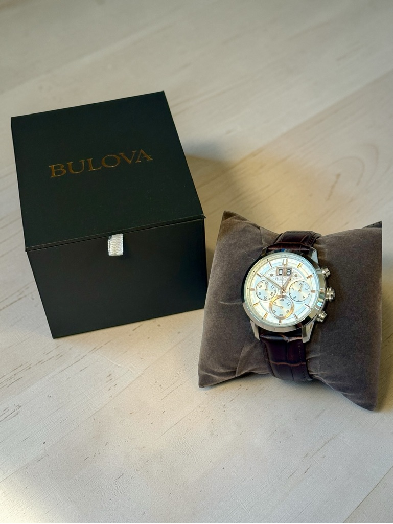 Men’s Bulova Chronograph Watch With Brown Leather Strap